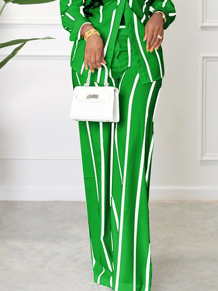 

Long Striped Regular Fit Urban Fashion Pants, Green, Pants