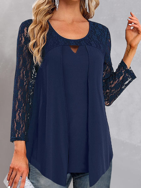 

Crew Neck Regular Fit Casual Shirt, Dark blue, Shirts & Blouses