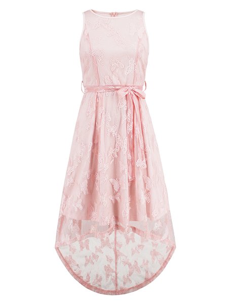 

Regular Fit Party Lace Butterfly Wedding Dress With Belt, Pink, Party Dresses