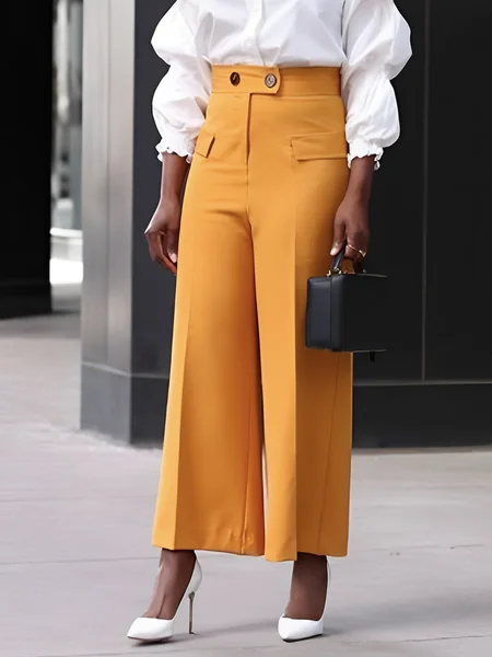 

Daily Urban Regular Fit Plain Fashion Pants, Yellow, Pants