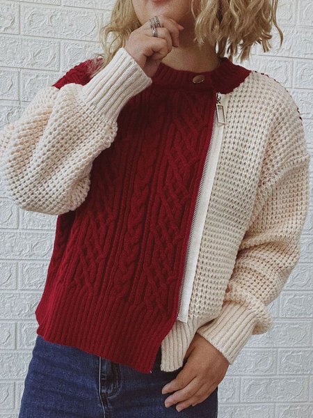 

Casual Color Block Crew Neck Sweater, Wine red, Sweaters