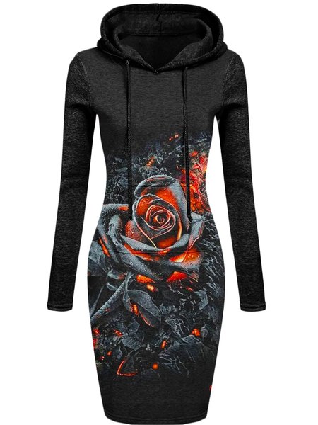 

Floral Casual Regular Fit Dress, Black, Dresses