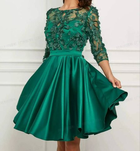 

Wedding Regular Fit Party Crew Neck Plain Guest Dress, Green, Midi Dresses