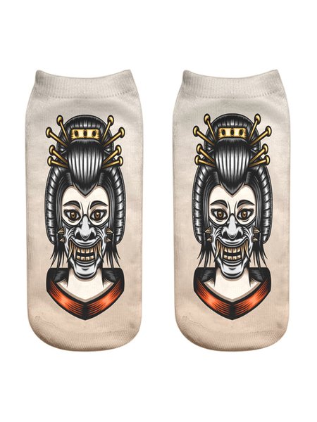 

1pair Single-sided Halloween Skull Printed Ankle Socks, Color11, Socks