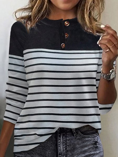 

Crew Neck Striped Casual Sweatshirt, Black, Sweatshirts & Hoodies