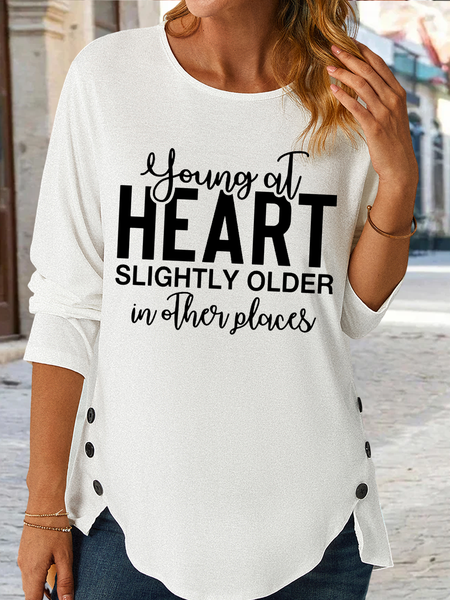 

Women's Slightly Older Text Letters Regular Fit Casual Cotton-Blend Shirt, White, Long sleeves