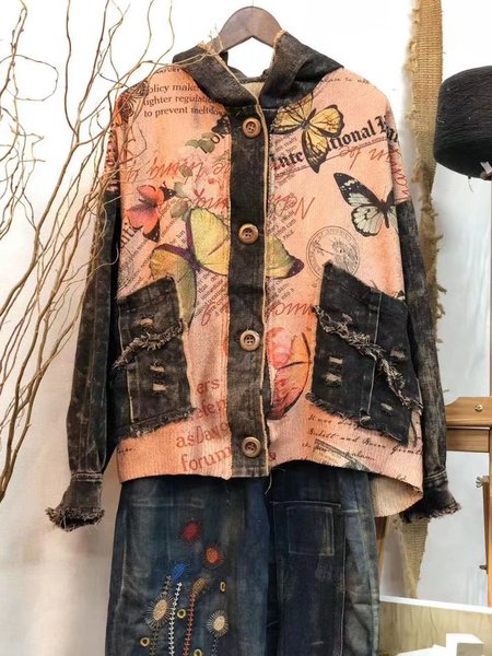 

Casual Abstract Hoodie Regular Fit Jacket, Orange red, Coats