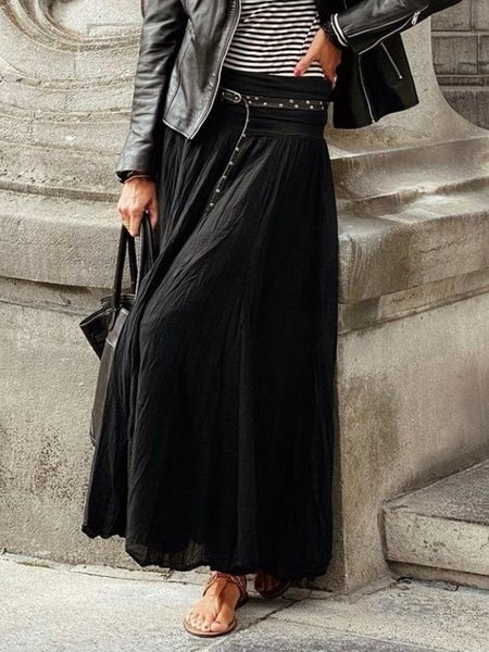 

Plain Urban Loose Skirt, Black, Skirts