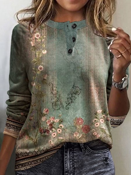 

Crew Neck Ethnic Loose Casual Sweatshirt, Green, Sweatshirts & Hoodies