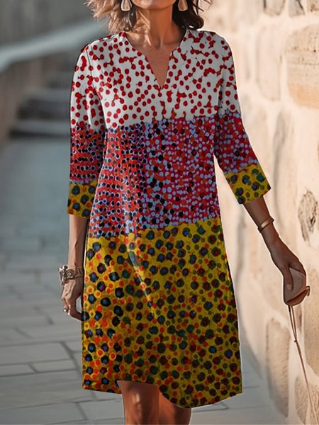 

Polka Dots V Neck Loose Casual Dress, Yellow, Dresses