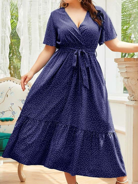 

Plus Size Polka Dots Regular Fit Dress With No, Deep blue, Dresses