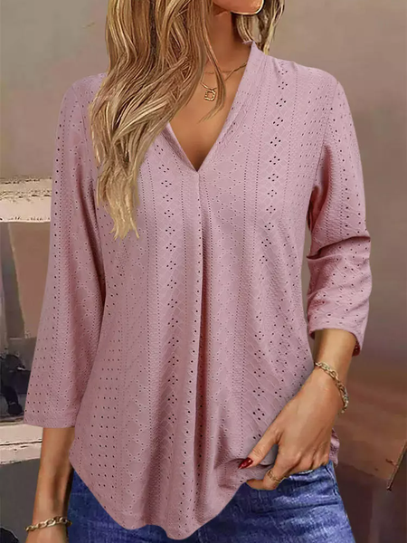 Casual Knitted Plain Shirt, Pink, Shirts & Blouses
