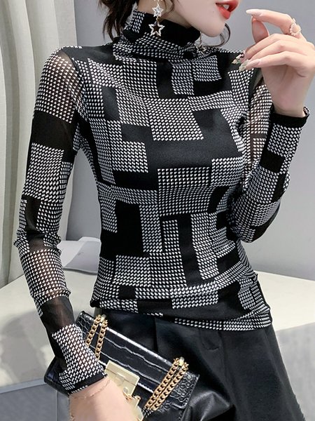 

Tight Urban Houndstooth Long Sleeve T-Shirt, Black, Tees