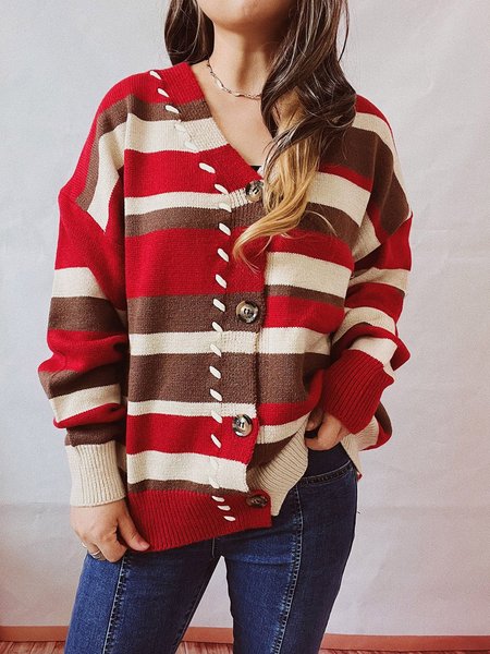 

Casual Striped Regular Fit Cardigan, Red, Sweaters