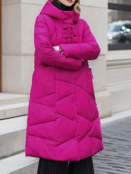 

Casual Plain Regular Fit Hoodie Padded Jacket, Deep pink, Coats