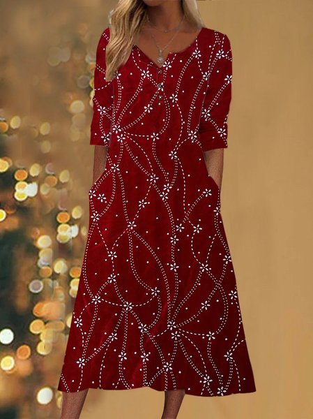 

Crew Neck Knitted Loose Casual Dress, Red, Dresses