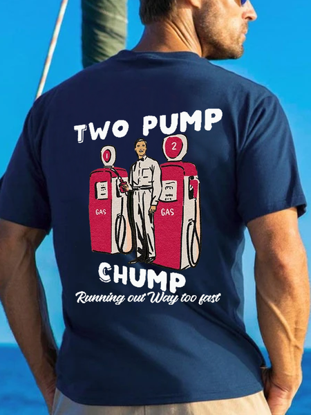 

Men's Two Pump Chump Running Out Way Too Fast Cotton Crew Neck T-Shirt, Dark blue, T-shirts