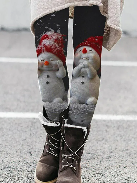 

Christmas Snowman Casual Regular Fit Legging, Black, Leggings