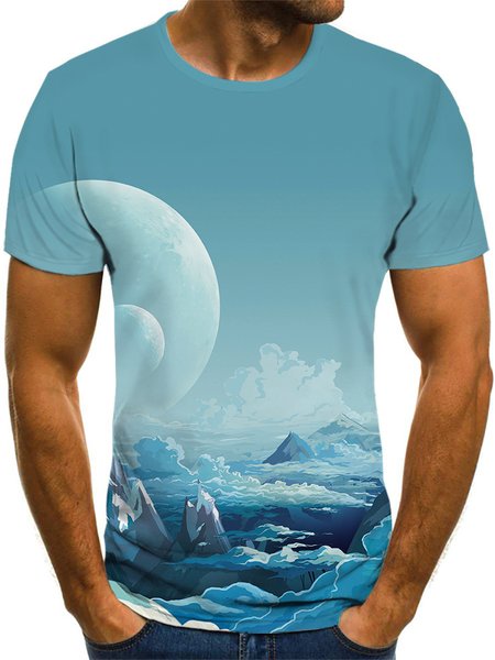 

Men's Casual Ocean Round Neck High Elastic Short Sleeve T-Shirt Street, As picture, T-Shirts