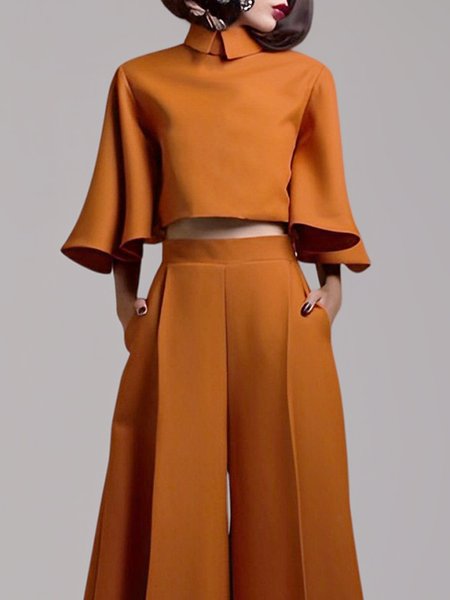 

Plain Shirt Collar Urban Regular Fit Blouse, Orange, Blouses and Shirts