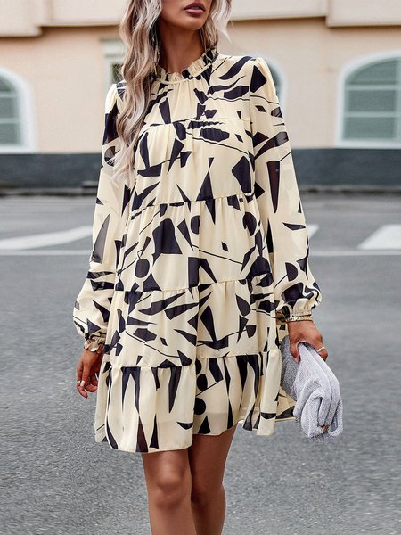 

Casual Floral A-Line Dress Vacation Boho Women's Clothing, Apricot, Dresses