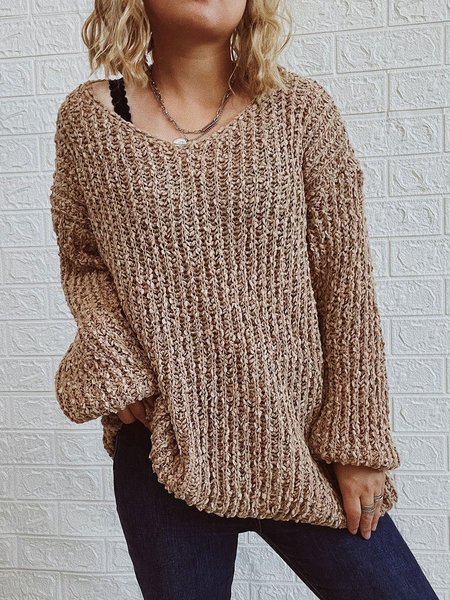 

Casual Plain Crew Neck Regular Fit Sweater, Khaki, Sweaters