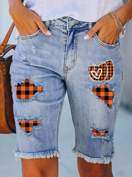 

Women's Casual Plaid Distressed Denim Shorts Party Halloween Costume, Blue, Shorts