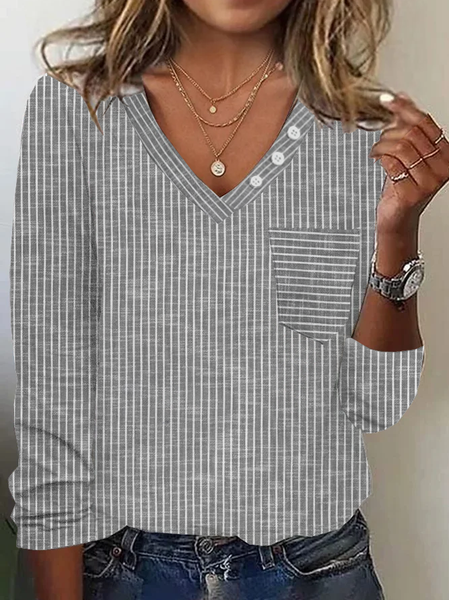 

V Neck Casual Jersey T-Shirt, Gray, T-Shirts