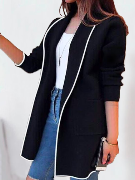 

Casual Color Block Loose Cross Neck Kimono, Black, Cardigans