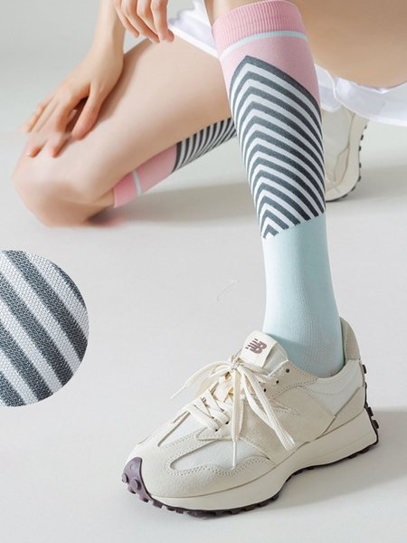 

Striped Geometric Color Contrast Elastic Sports Calf Muscle Compression Socks, Color14, Socks