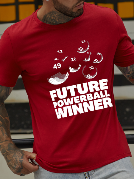 

Men's Future Powerball Winner Casual Cotton T-Shirt, Red, T-shirts