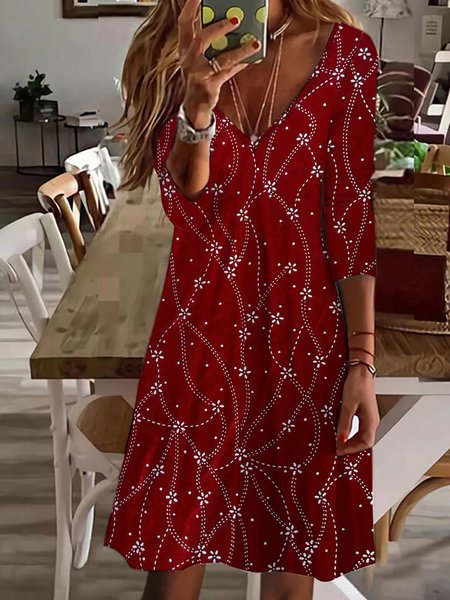 

Knitted V Neck Casual Loose Dress, Red, Dresses