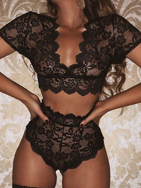 

Ladies Sexy Lace Sexy Lingerie Set, Black, Bra&Panty
