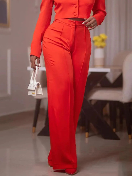 

Plain Urban Loose Fashion Long Pants Straight pants, Red, Pants