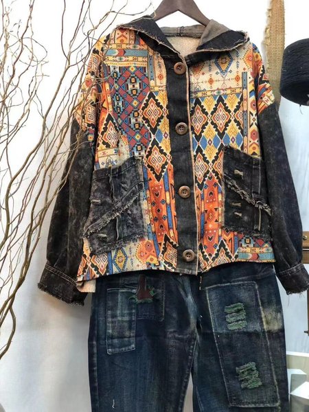 

Casual Ethnic Regular Fit Hoodie Jacket, Multicolor, Coats