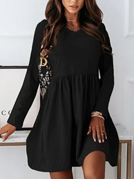 

Crew Neck Plain Loose Dress, Black, Dresses