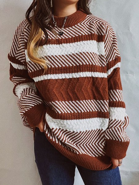 

Casual Striped Crew Neck Sweater, Coffee, Sweaters