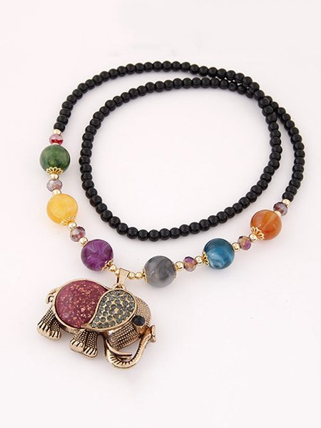 

Elephant Rhinestone Beaded Sweater Necklaces, Deep pink, Necklaces