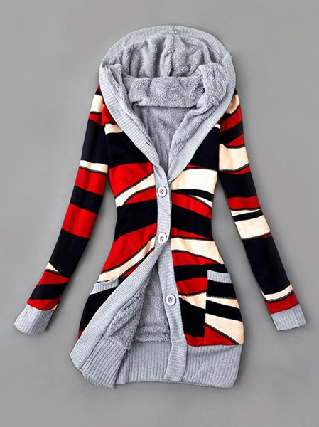 

Color Block Regular Fit Hoodie Casual Teddy Jacket, Red, Jackets