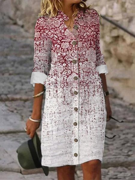 

Casual Ethnic Shawl Collar Loose Dress, Red, Dresses