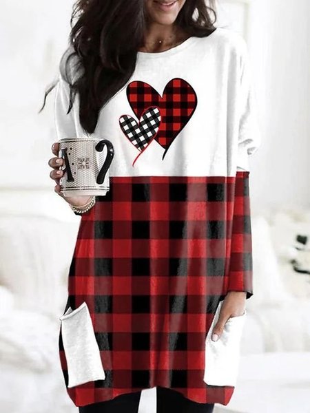 

Casual Loose Plaid Crew Neck Shirt, Red, Shirts & Blouses
