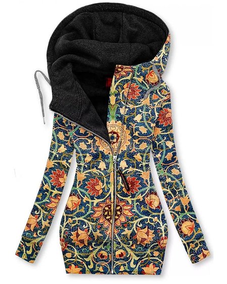 

Hoodie Casual Regular Fit Floral Jacket, Blue, Jackets