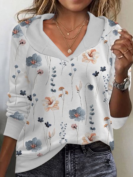 

Casual Floral Knitted Hoodie, White, Sweatshirts & Hoodies