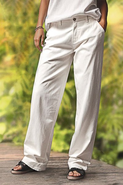 

Casual Loose Plain Cargo Pants, White, Pants