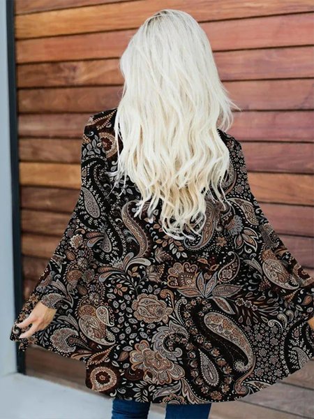 

Ethnic Casual Loose Wrap Kimono, Black, Cardigans