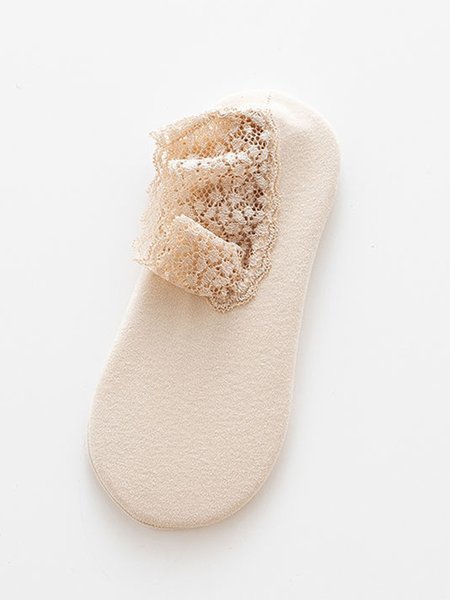 

1 pair Stitching Lace Warmth Ankle Socks, Nude, Socks