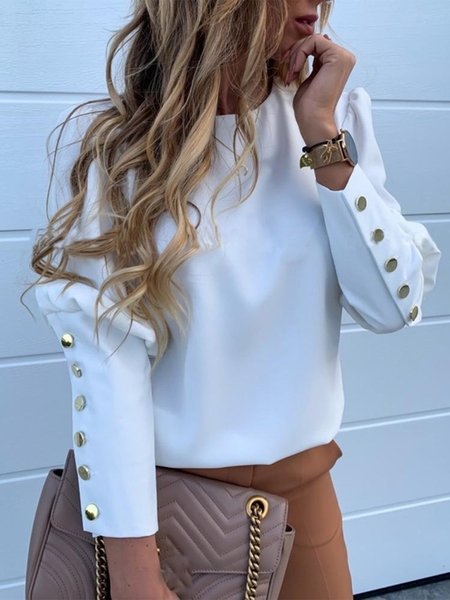 

Crew Neck Regular Fit Urban Long Sleeve Shirt, White, Blouses and Shirts