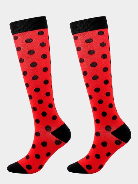 

Polka Dot Contrast Color Sports Compression Support Socks, Red, Socks
