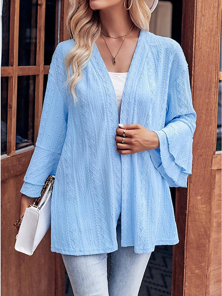 

Wrap Long Sleeve Plain Regular Loose Kimono For Women, Blue, Kimono