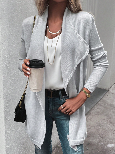 

Plain Shawl Collar Loose Casual Cardigan, Gray, Sweaters